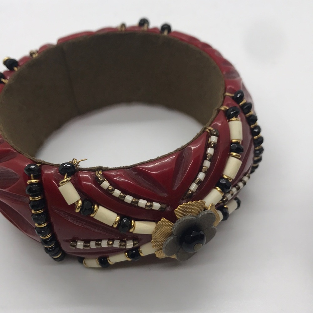 Miriam Haskell Carved Beaded Resin Bangle Lot of 4 - Picture 8 of 15